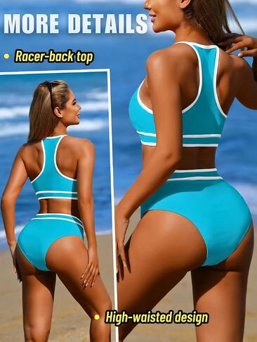 High Waisted Bikini Sets,High Neck Halter Top Swimsuits for Women,Modest Color Block Swimsuit Beach Vacation Pool in Saudi Arabia