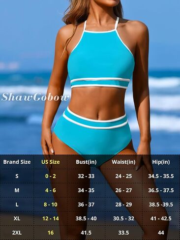 High Waisted Bikini Sets,High Neck Halter Top Swimsuits for Women,Modest Color Block Swimsuit Beach Vacation Pool in Saudi Arabia