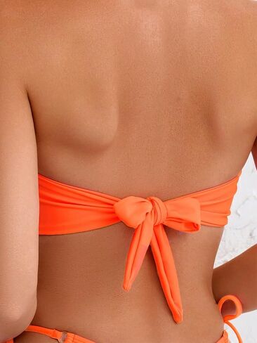 Women’s Sexy Bikini Set – O Ring Strapless Tie Back Top and Thong Bottom with Side Strings, Two Piece Swimsuit in Saudi Arabia