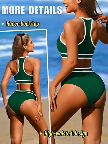 High Waisted Bikini Sets,High Neck Halter Top Swimsuits for Women,Modest Color Block Swimsuit Beach Vacation Pool in Saudi Arabia