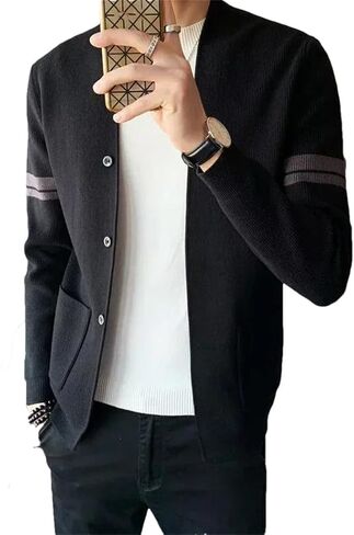 رجال الخامس جاكيت سترة مخططة Cardigan مع الجيوب معطف سترات الصوفية in Kuwait