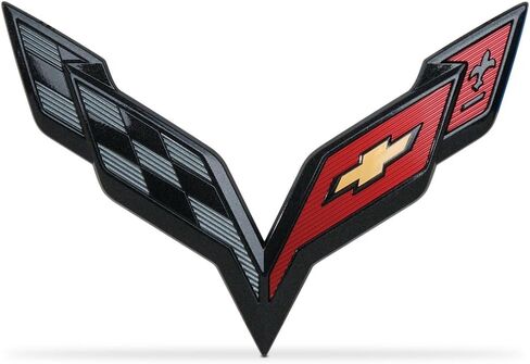 GM C7 Corvette Stingray Crossed Flags Emblem - Carbon Flash, Metal, Vehicle Specific, Car, Black, Gold, Red, Grey, Rear Center in Saudi Arabia