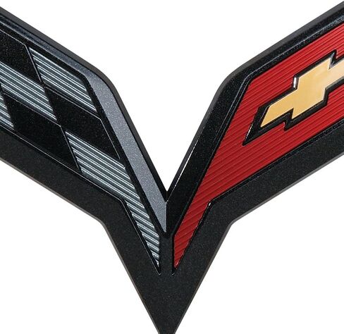 GM C7 Corvette Stingray Crossed Flags Emblem - Carbon Flash, Metal, Vehicle Specific, Car, Black, Gold, Red, Grey, Rear Center in Saudi Arabia