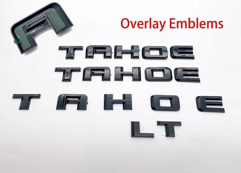 3pcs Tahoe Emblem 3D Letters Padge Padge Pargelate Placing for 2019-2023 Tahoe Genuine 84910058 (Overlay Emblem Gloss Black Plus LT) in Kuwait