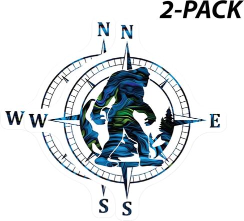 2-Pack Sasquatch Bigfoot Compass Vinyl Sticker - 4 Inches - Bigfoot Decal for Car, Truck, SUV, Van, Window, Bumper, Wall, Laptop, Tablet, Cup, Tumbler and Any Smooth Surface in Saudi Arabia