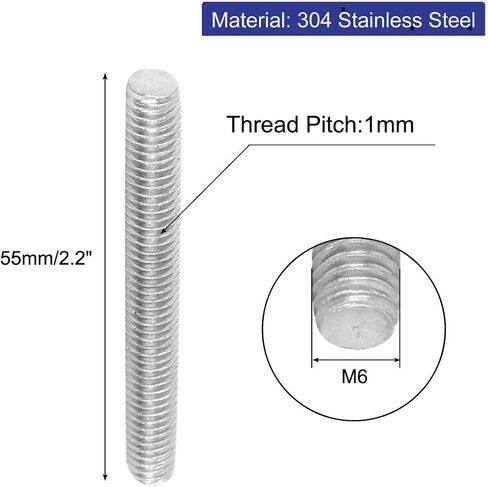 uxcell M5 x 130mm 304 Stainless Steel Fully Threaded Rod Bar Studs Silver Tone 10 Pcs in Saudi Arabia