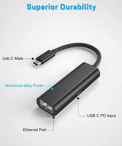 RUXELY USB 3.0 Gigabit Ethernet Adapter with USB-C Converter,1000Mbps RJ45 Connector,Wired LAN Network Adapter for Nintendo Switch,MacBook Air/Pro,Windows,MacOS,iPadOS,Tablets,Android,Linux,Laptop,PC in Saudi Arabia