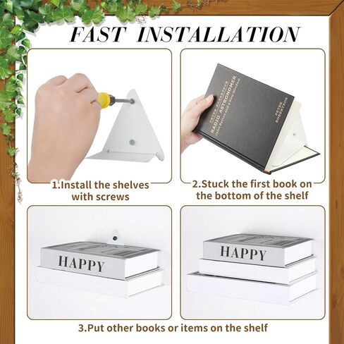 6 Pieces 6 Pieces Invisible Floating Bookshelf for Wall Mount Iron Floating Book Shelves Multipurpose Hidden Hanging Bookshelves wall Book holders for Bedroom Home Office Library Bookcase (Black) in Saudi Arabia