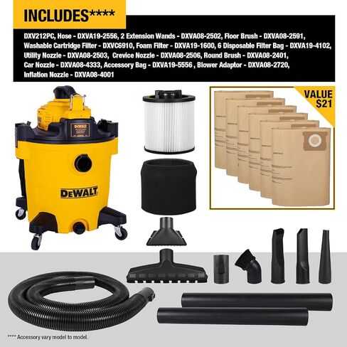 DEWALT Shop Vacuum Wet and Dry Vac with Detachable Leaf Blower, 3 in 1 Heavy Duty Wet Dry Vacuum Cleaner 9 Gal for Home, Garage, Car, Workshop, Jobsite, Lawn Care, Yard, Patio, 5 Peak HP, DXV209P in Saudi Arabia
