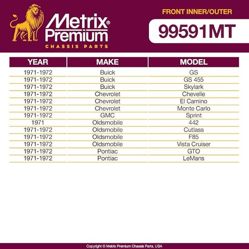 Metrix Premium Chassis Parts - Front Inner & Outer Tie Rod End Kit Fits 71-72 Buick GS, 71-72 GS 455, 71-72 Chevrolet Chevelle, 71-72 El Camino, GMC Sprint, Pontiac GTO, ES406R ES406L, Made in Europe in Saudi Arabia