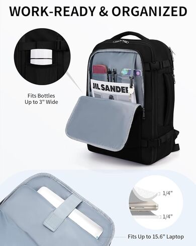 Ecohub 30L Carry On Backpack for Men Women 18x14x8 ، 17 بوصة قابلة للتوسيع شركات الطيران الشخصية القابلة للتوسيع ، حقيبة محمول مقاومة للماء معتمدة مع فتحة USB والجيب الرطب ، الأسود in Kuwait