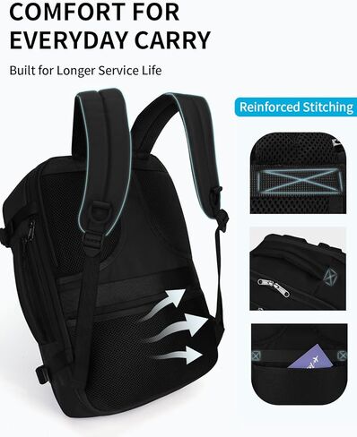 Ecohub 30L Carry On Backpack for Men Women 18x14x8 ، 17 بوصة قابلة للتوسيع شركات الطيران الشخصية القابلة للتوسيع ، حقيبة محمول مقاومة للماء معتمدة مع فتحة USB والجيب الرطب ، الأسود in Kuwait