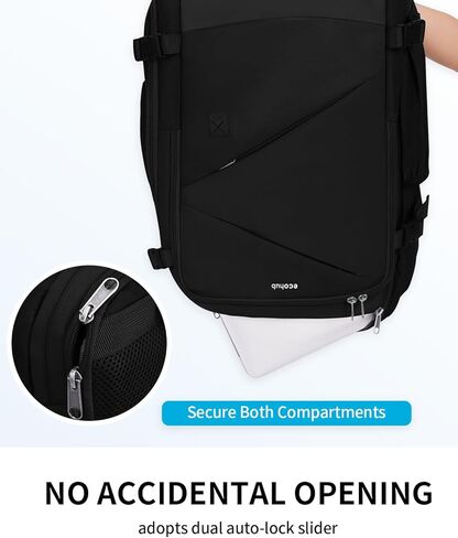 Ecohub 30L Carry On Backpack for Men Women 18x14x8 ، 17 بوصة قابلة للتوسيع شركات الطيران الشخصية القابلة للتوسيع ، حقيبة محمول مقاومة للماء معتمدة مع فتحة USB والجيب الرطب ، الأسود in Kuwait