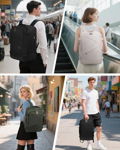 Ecohub 30L Carry On Backpack for Men Women 18x14x8 ، 17 بوصة قابلة للتوسيع شركات الطيران الشخصية القابلة للتوسيع ، حقيبة محمول مقاومة للماء معتمدة مع فتحة USB والجيب الرطب ، الأسود in Kuwait