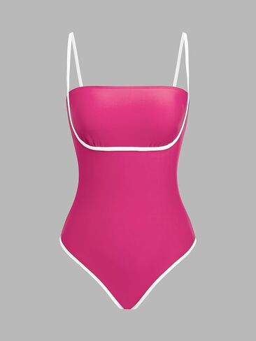 CUPSHE Women's One Piece Swimsuit Bathing Suit Square Neck Cutout Back Hook Color Block Cheeky Bottom in Saudi Arabia