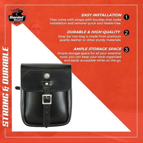 Daniel Smart Leather Sissy Bar Tool Bag for Motorcycles Durable and Stylish Perfect accessory for Motorcyclist Black in Saudi Arabia
