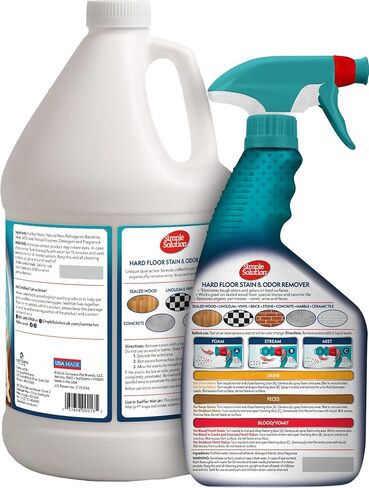 Simple Solution Hard Floor Extreme Pet Stain and Odor Eliminator Spray, Dog and Cat Enzyme Cleaner, Pro-Bacteria Cleaning Power, Strong Urine, Pee and Poop Smell Remover for Hardwood Floors, 32 oz in Kuwait