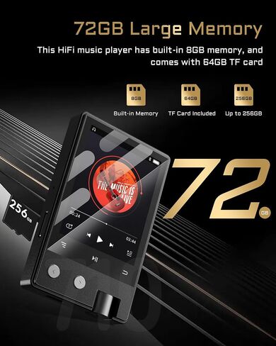مشغل MP3 مع بلوتوث، مشغل موسيقى صوتي رقمي HiFi DSD/FLAC محمول، يدعم Flac DSD256/128/64، شاشة IPS محمولة 2.4 بوصة، بطاقة Micro SD متضمنة 64 جيجابايت، يدعم ما يصل إلى 256 جيجابايت Z12Pro in Saudi Arabia