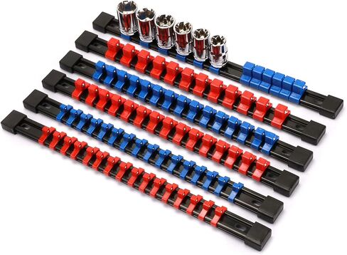CASOMAN 6PC ABS Socket Organizer, 1/4-Inch, 3/8-Inch, 1/2-Inch, Premium Quality Socket Holders (6-Piece Set, Blue & Red) in Saudi Arabia