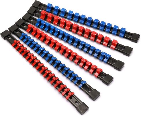 CASOMAN 6PC ABS Socket Organizer, 1/4-Inch, 3/8-Inch, 1/2-Inch, Premium Quality Socket Holders (6-Piece Set, Blue & Red) in Saudi Arabia
