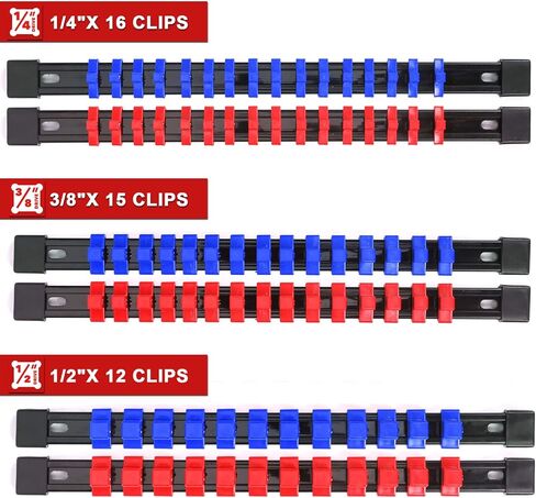 CASOMAN 6PC ABS Socket Organizer, 1/4-Inch, 3/8-Inch, 1/2-Inch, Premium Quality Socket Holders (6-Piece Set, Blue & Red) in Saudi Arabia