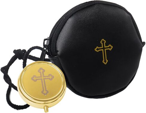 Klmnop Communion Burse for Pyx Gold Cross Container ، Catholic Gold Cross Pyx Bag for Communion Host Host Deacons (Black) in Saudi Arabia