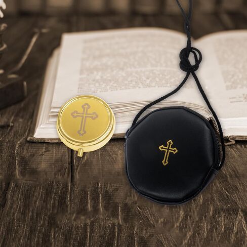 Klmnop Communion Burse for Pyx Gold Cross Container ، Catholic Gold Cross Pyx Bag for Communion Host Host Deacons (Black) in Saudi Arabia