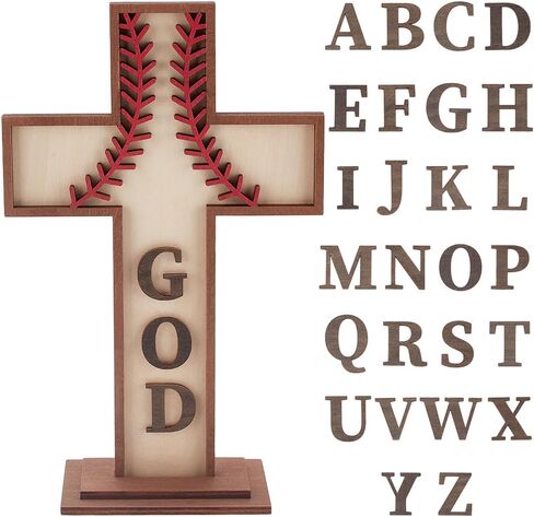 PH PandaHall Wood Baseball Cross Ornaments for Craft, Tabletop Cross Standing with 26 Letters Baseball Gift Baptism Table Centerpiece for Easter Party Celebrations Decoration, Sunday School, 10.4x6.5inch in Saudi Arabia