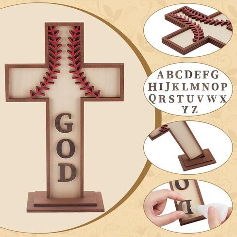PH PandaHall Wood Baseball Cross Ornaments for Craft, Tabletop Cross Standing with 26 Letters Baseball Gift Baptism Table Centerpiece for Easter Party Celebrations Decoration, Sunday School, 10.4x6.5inch in Saudi Arabia