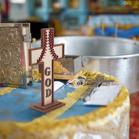 PH PandaHall Wood Baseball Cross Ornaments for Craft, Tabletop Cross Standing with 26 Letters Baseball Gift Baptism Table Centerpiece for Easter Party Celebrations Decoration, Sunday School, 10.4x6.5inch in Saudi Arabia