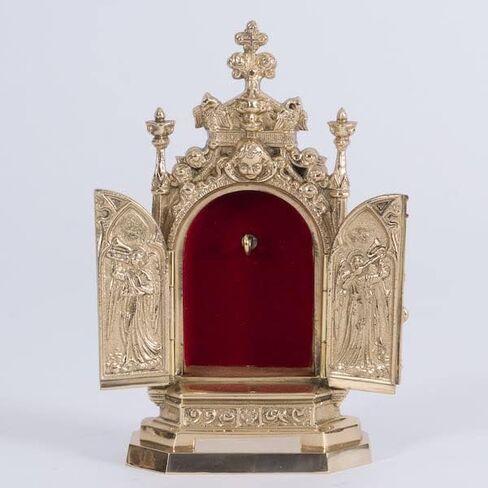 Gothic Brass Triptych Reliquary, Church Relic Shrine (CCG-46) in Saudi Arabia