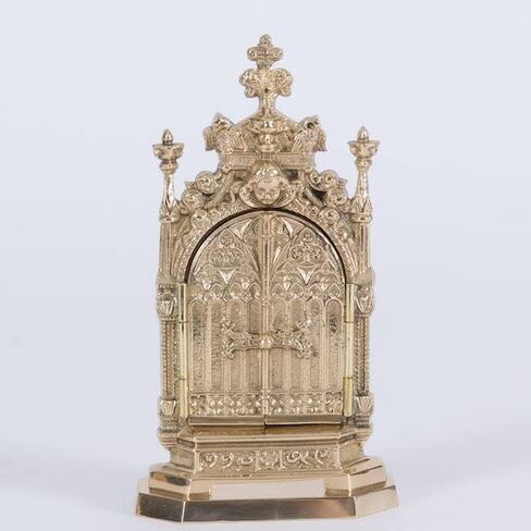 Gothic Brass Triptych Reliquary, Church Relic Shrine (CCG-46) in Saudi Arabia