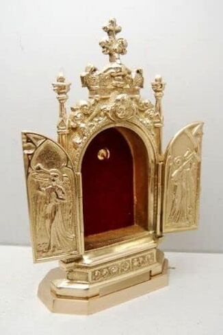Gothic Brass Triptych Reliquary, Church Relic Shrine (CCG-46) in Saudi Arabia