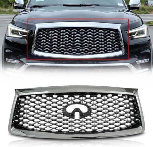 KARPAL Front Bumper Grille Assembly Chrome Grill 623106GW0A Compatible with 2018 2019 2020 2021 INFINITI QX80 in Kuwait