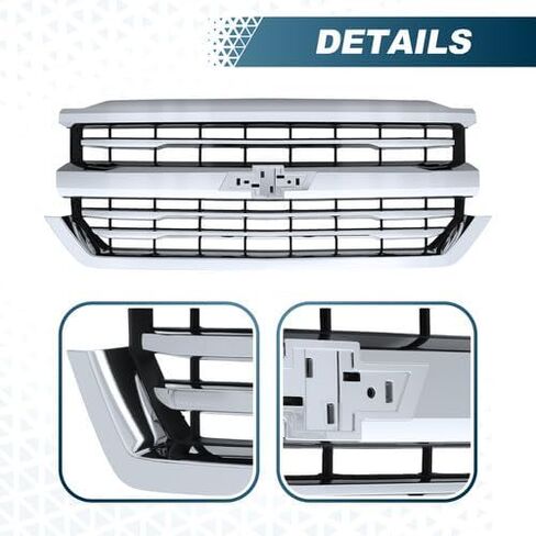 GeRRiT Front Bumper Grille Grill Chrome For 2016 2017 2018 Chevrolet Silverado 1500,Upper Grill Assembly Replacement for 84134045 84602489 in Saudi Arabia