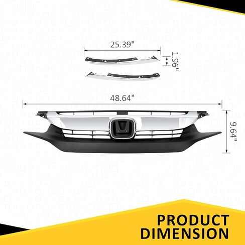 Pensun الأمامي المصد شواء الشواء W/Chrome + 2x Chrome Syelid Trims for 2016 2017 2018 Honda Civic سيدان in Kuwait