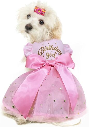 Dog Birthday Dress, Dog Tulle Dress with Big Bowknot Princess Dog Birthday Outfit Girls Doggie Dresses Clothes for Small Dog Cats Pink M in Kuwait