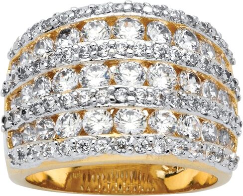 Palmbeach الأصفر المطلي بالذهب الجولة المكعبة Zirconia multi Row Ring بأحجام 5-10 in Saudi Arabia