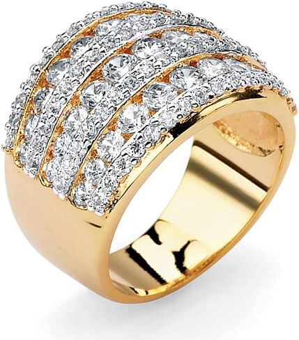 Palmbeach الأصفر المطلي بالذهب الجولة المكعبة Zirconia multi Row Ring بأحجام 5-10 in Saudi Arabia