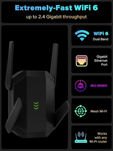 AX3000 WiFi 6 Extender, Dual Band WiFi Extender Signal Booster, Internet Booster with Gigabit Ethernet Port, Covers Up to 12,000sq.ft and 99 Devices, Faster Speed and Easy Setup in Saudi Arabia