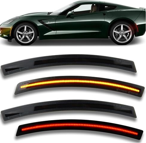 مصابيح مصابيح العلامة الجانبية المدخنة المدخنة مصابيح المصد الأمامية والخلفية متوافقة مع Chevy Corvette C7 ZR1 Z06 Stingray Grand Sport 2014-2019 Amber Front Front and Red Leat Lauds Lamps (4pcs) in Saudi Arabia