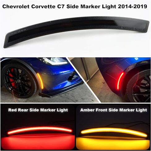 مصابيح مصابيح العلامة الجانبية المدخنة المدخنة مصابيح المصد الأمامية والخلفية متوافقة مع Chevy Corvette C7 ZR1 Z06 Stingray Grand Sport 2014-2019 Amber Front Front and Red Leat Lauds Lamps (4pcs) in Saudi Arabia