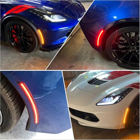 مصابيح مصابيح العلامة الجانبية المدخنة المدخنة مصابيح المصد الأمامية والخلفية متوافقة مع Chevy Corvette C7 ZR1 Z06 Stingray Grand Sport 2014-2019 Amber Front Front and Red Leat Lauds Lamps (4pcs) in Saudi Arabia