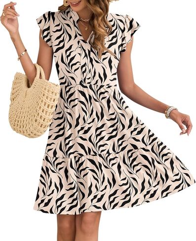 AUSELILY Women's Summer Ruffled Sleeve Dresses V Neck Empire Waist Mini Sundress with Pockets 2025 New in Saudi Arabia