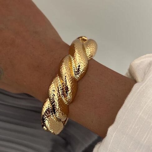 Chunky Gold Bangle Bracelets for Women 14K Gold Plated Minimalist Modern Wide Arm Cuff Irregular Set of 3 Fits 6.5-7.5" Wrists in Saudi Arabia