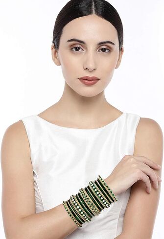 أهيلي العرقية الملونة الأساور المعدنية chudha مجموعة الحجر مرصعة بإسورة مجموعة الزفاف الهندي ارتداء الأزياء هدية المجوهرات للنساء in Saudi Arabia