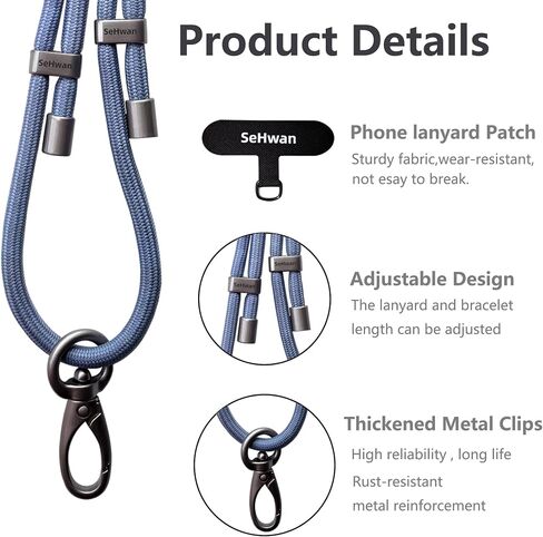 Cell Phone Lanyard Adjustable,2×Pads,1×Adjustable Neck Strap,1×Adjustable Wrist Strap,Outdoor Travel Essential in Saudi Arabia