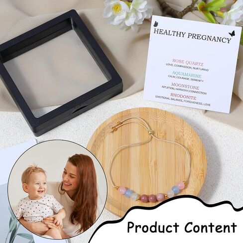 Grevosea Mum to Be Gifts, Adjustable Rainbow Moonstone Bracelet with Greeting Card Pregnancy Gifts for Mum Expecting Baby Shower Mummy to Be Mothers Day Jewelry Gifts in Saudi Arabia