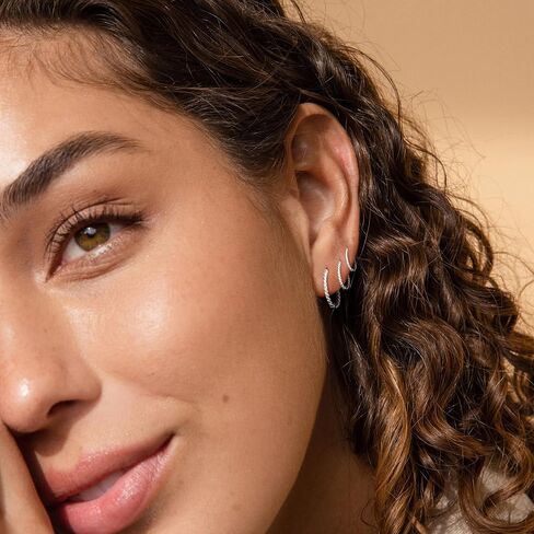 3 Pairs Gold/Silver Hoop Earrings Set for Women,Dainty Cubic Zirconia Hoop Earrings Women Stack Hypoallergenic Trendy Pack Jewelry in Saudi Arabia