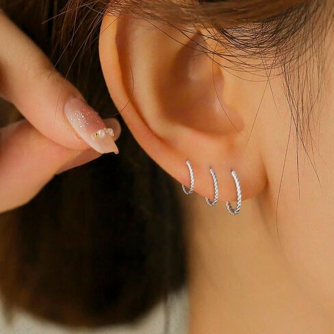 3 Pairs Gold/Silver Hoop Earrings Set for Women,Dainty Cubic Zirconia Hoop Earrings Women Stack Hypoallergenic Trendy Pack Jewelry in Saudi Arabia